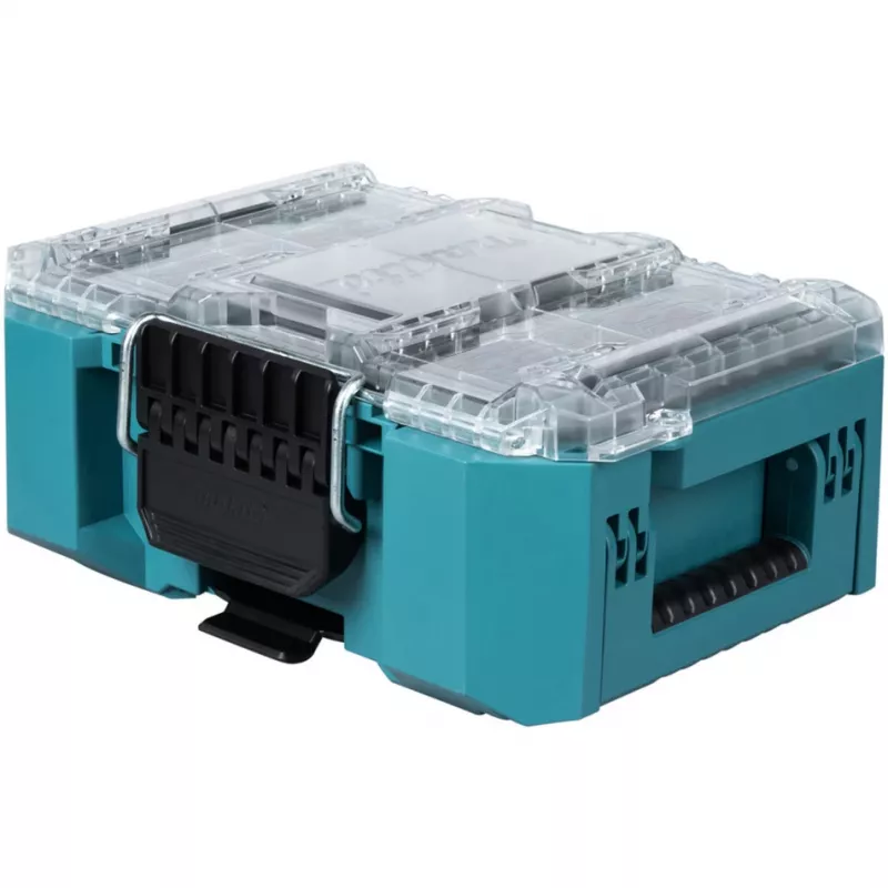 MAKTRAK organizador compacto, caja de herramientas azul/transparente, tapa transparente
