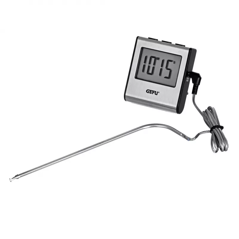 Termómetro alimentario GEFU sonda digital 0–250 °C, acero inoxidable, sensor de 16 cm