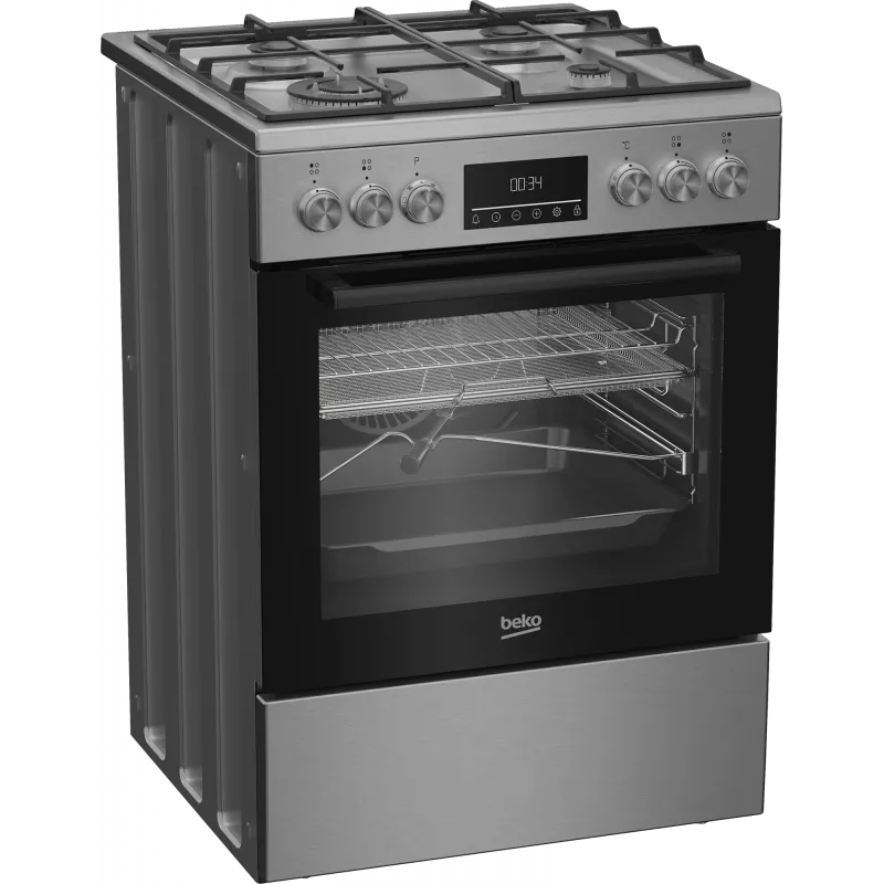 Cocina BEKO | FBMA61330GXDT | tipo de placa gas | tipo de horno eléctrico | acero inoxidable | ancho 60 cm | grill | LED | fondo 60 cm | 72 L