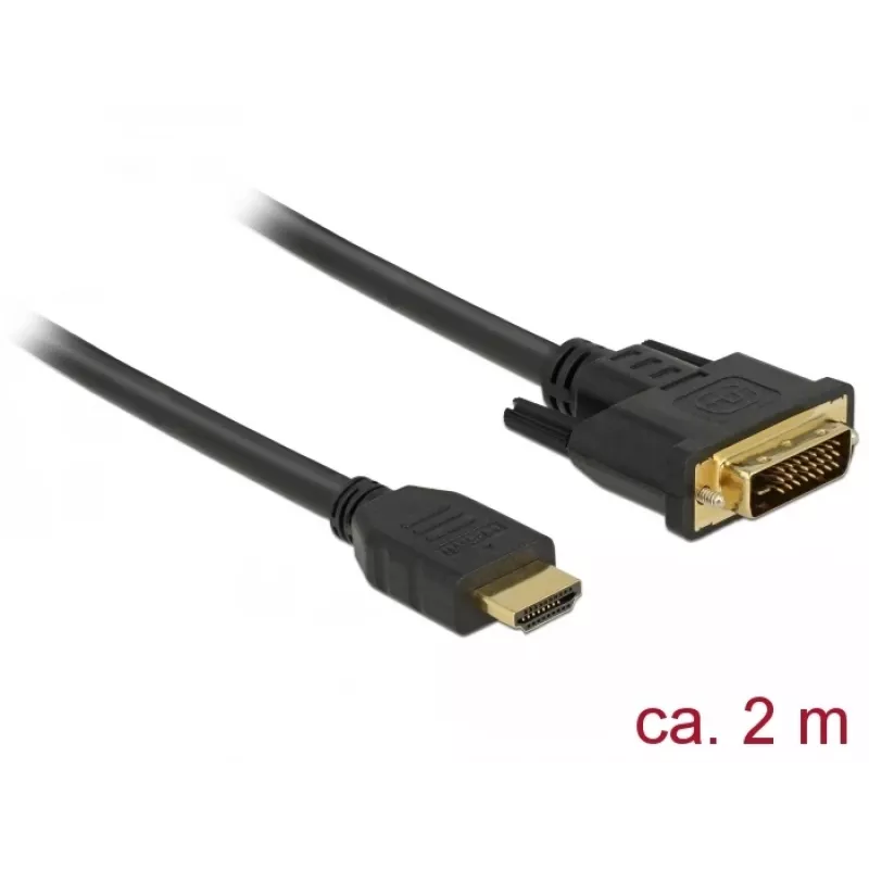 DeLOCK - cable de vídeo - HDMI / DVI - DVI-D (M) a HDMI (M) - 2,0 m - triple aislamiento - negro - tornillos moleteados (85654)