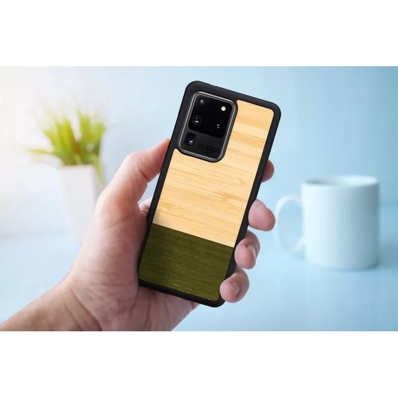 Funda para móvil Man and Wood Galaxy S20 Ultra bambú negro — parte trasera protectora, inserto de bambú natural