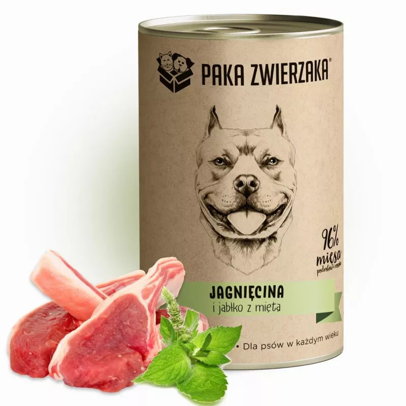 Comida húmeda para perros PAKA ZWIERZAKA cordero y manzana con menta, 400 g, sin cereales, sin gluten ni soja