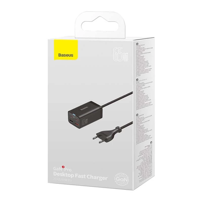 Cargador Baseus GaN3 Pro teléfono móvil tablet negro AC interior 15V 3A