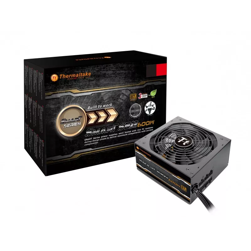 Fuente de alimentación Thermaltake Smart SE2 600W ATX semimodular, 86% de eficiencia, ventilador de 120 mm