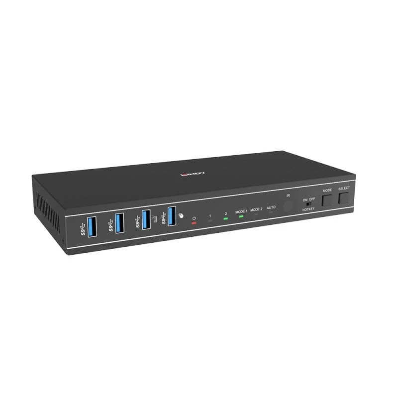Conmutador KVM Lindy 2 puertos Dual Head HDMI 4K60, USB 3.0, 4096 x 2160 píxeles, 4K Ultra HD, Negro