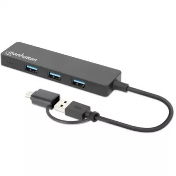 Dock/Hub combo USB-C y USB-A Manhattan, Puertos (4): USB-A (x4), 5 Gbit/s (USB 3.2 Gen1 también conocido como USB 3.0), alimentado por USB (no requiere fuente de alimentación externa)