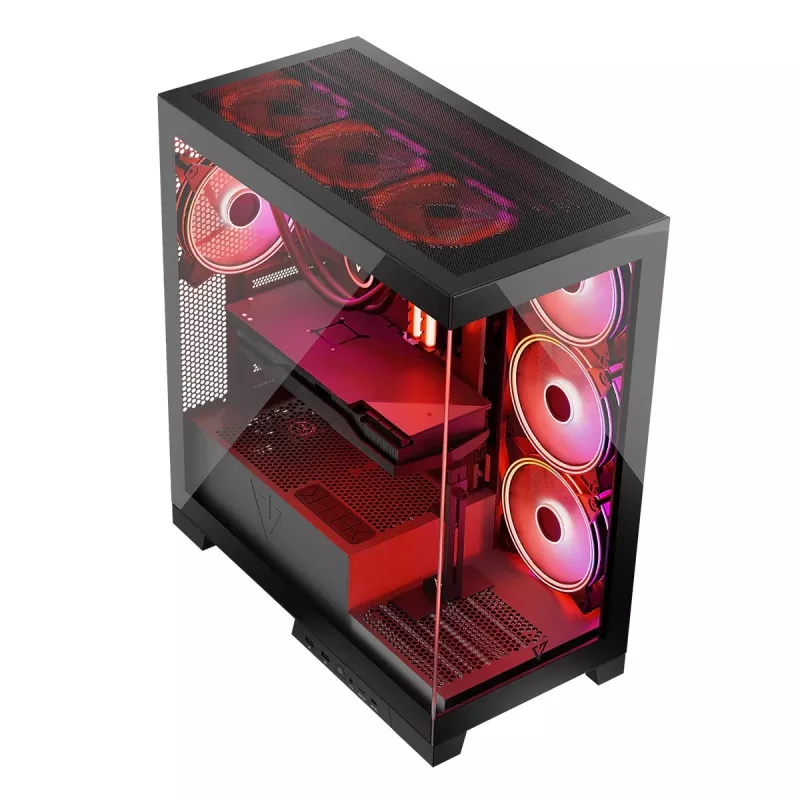 Caja de PC MODECOM Volcano SPACE APEX ARGB Midi Tower, cristal templado, USB-C, compatible con ATX/microATX/Mini-ITX, GPU hasta 430 mm, disipador de CPU hasta 180 mm