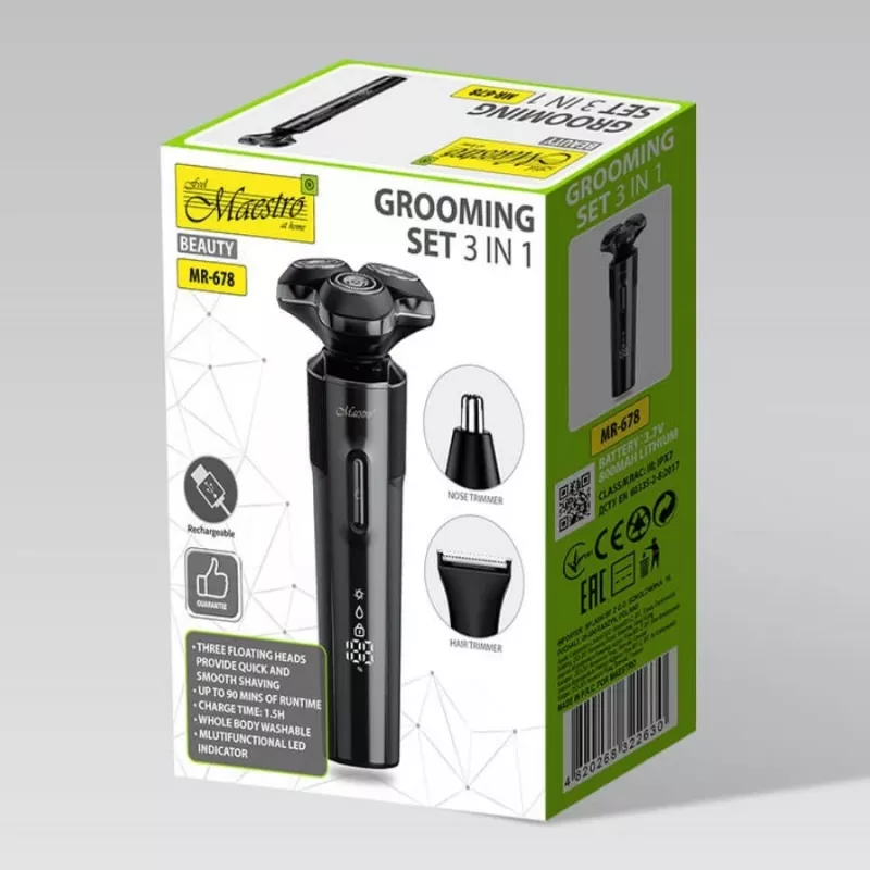 Set de afeitado Maestro MR-678 3 en 1 USB 90 min. recortadora afeitadora recortadora recargable
