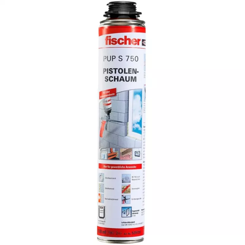 FISCHER Pistola de espuma metálica PUPM 4 Negro con 4x PUP S 750 B2 espuma en pistola — Set de pistolas de espuma de construcción metálicas