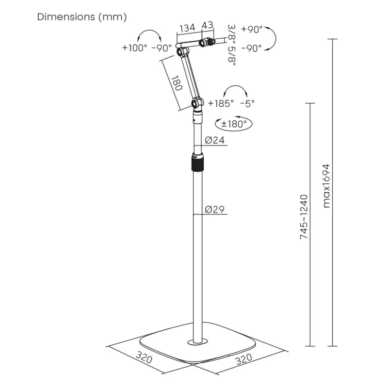 Pie de micrófono MACLEAN MC-337 altura ajustable 626–1694 mm, capacidad de carga 1 kg