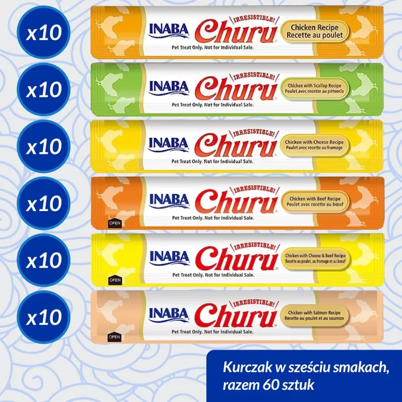 Snack para gatos Inaba Foods Churu Varieties — pollo, 60 tubos de 14 g