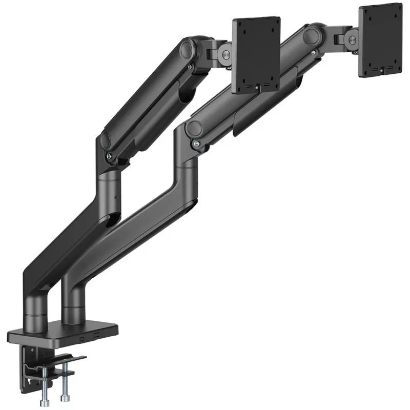 Soporte de monitor doble DIGITUS para 2 pantallas de 45 inch, pinza de mesa, 2×20 kg, VESA 75×75–100×100, inclinación -20–50°