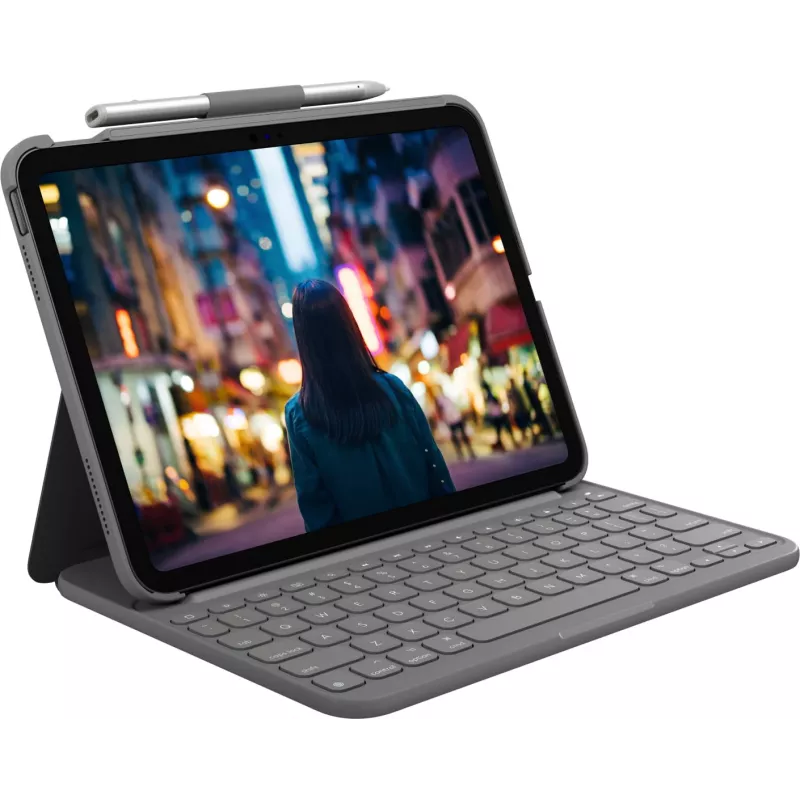 Teclado Logitech Folio delgado QWERTY danés finlandés noruego sueco Bluetooth gris