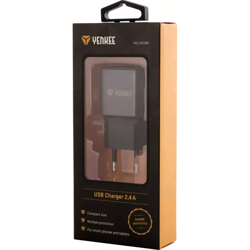 Cargador de red USB-A YENKEE YAC 2013BK — 12 W, salida 2,4 A