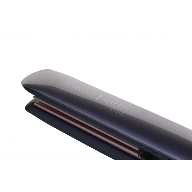 Plancha de pelo Remington S8598 Warm negro gris — placas de cerámica 11 cm, 5 niveles de calor, 160–230 °C, cable de 3 m, funda de transporte