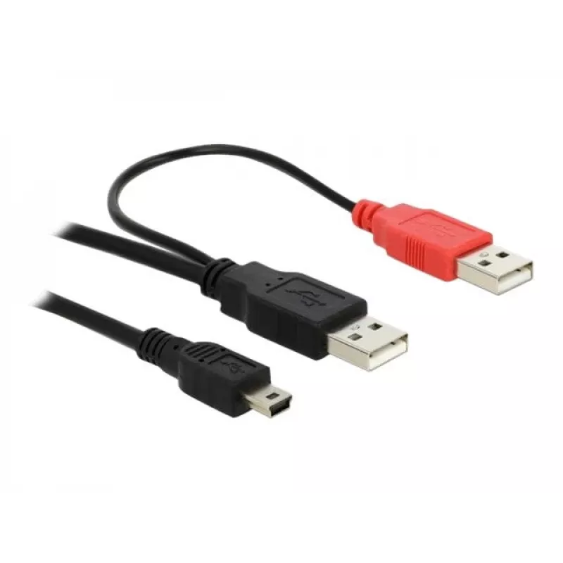 Cable USB DeLOCK 2 conectores macho USB2.0-A / USB mini de 5 pines 1 m negro