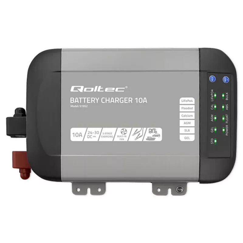 Qoltec 51952 cargador inteligente Monolith para baterías LiFePO4/AGM/GEL/SLA, 10 A, 24 V