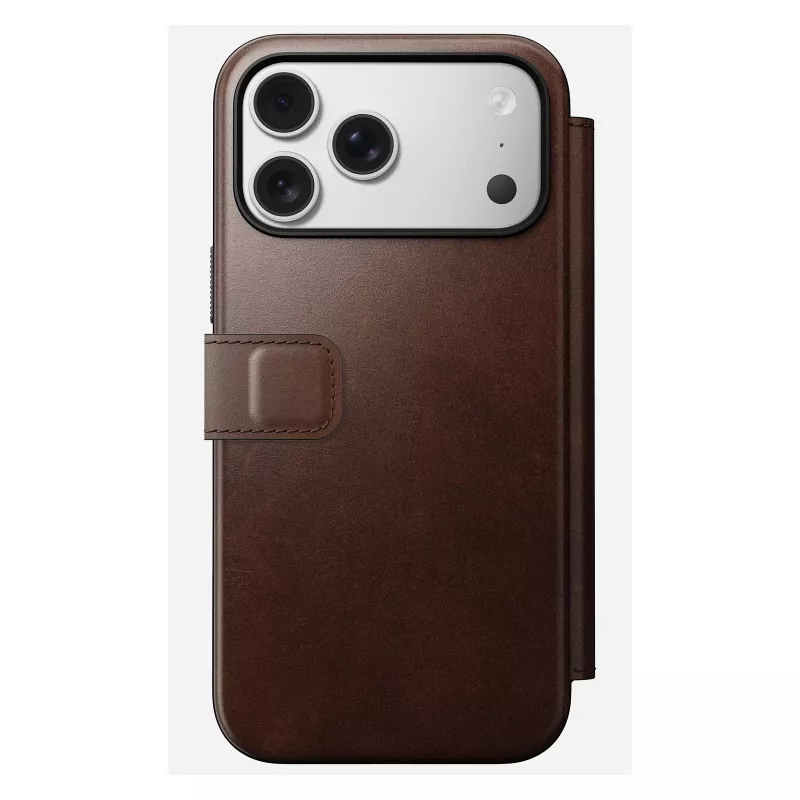Funda para móvil Nomad Modern Leather Folio para iPhone 17 Pro Max — marrón, cuero, pantalla de 6,3
