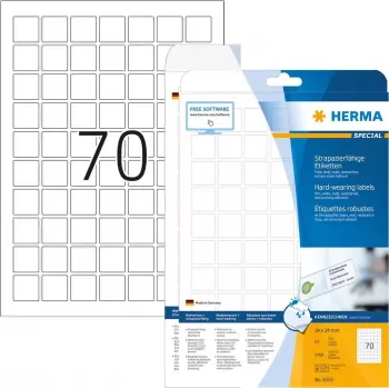 HERMA Special - Etiquetas de película - mate - autoadhesivas - blancas - 24 x 24 mm 1750 etiqueta(s) (25 hojas x 70) (8339)