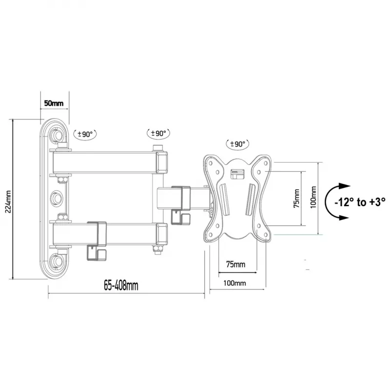 Soporte de pared para TV/monitor Maclean MC-417 totalmente articulado 13-32 30kg máx. VESA 100x100 negro con pintura en polvo soporte universal distancia a la pared ajustable giratorio inclinable