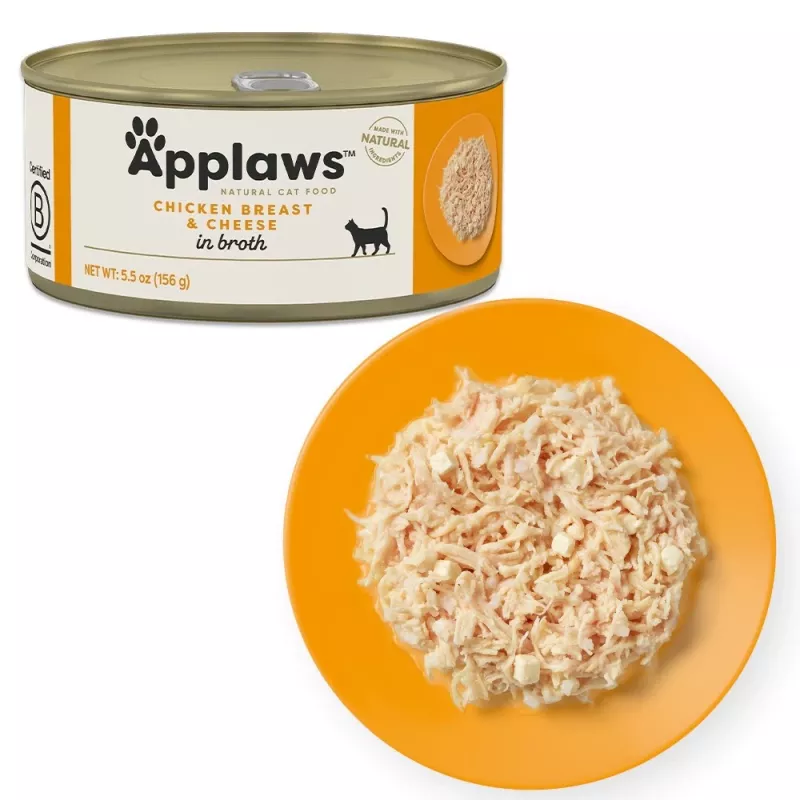 Applaws pechuga de pollo con queso en caldo, 156 g, comida húmeda para gatos adultos