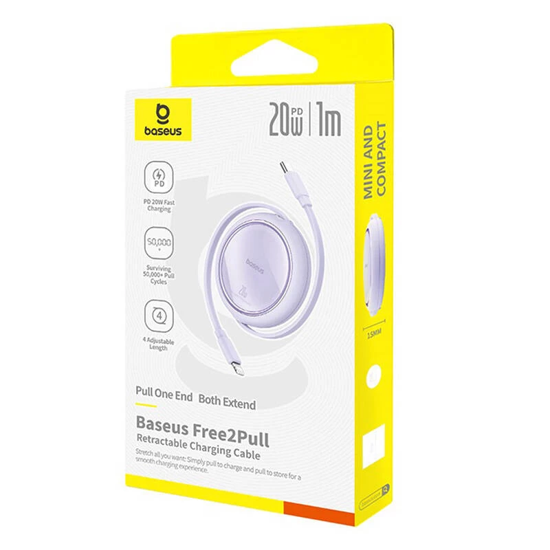 Baseus Free2Pull - Cable expandible USB-C a Lightning de 20 W, 1 m (lila)