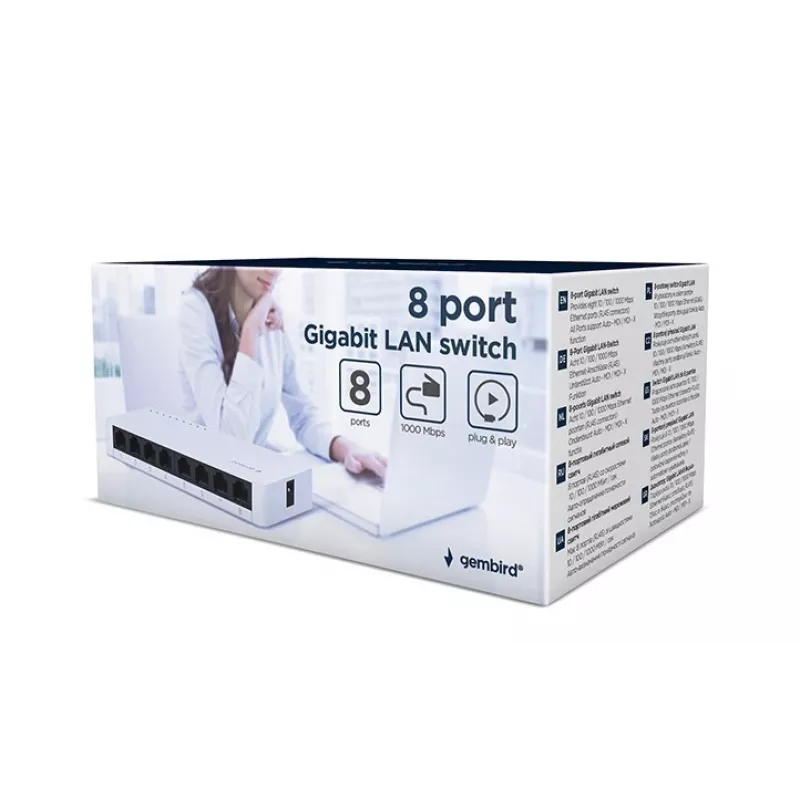 Switch no gestionado GEMBIRD NSW-G8-01 – 8× Gigabit Ethernet (10/100/1000), blanco, DC 5V
