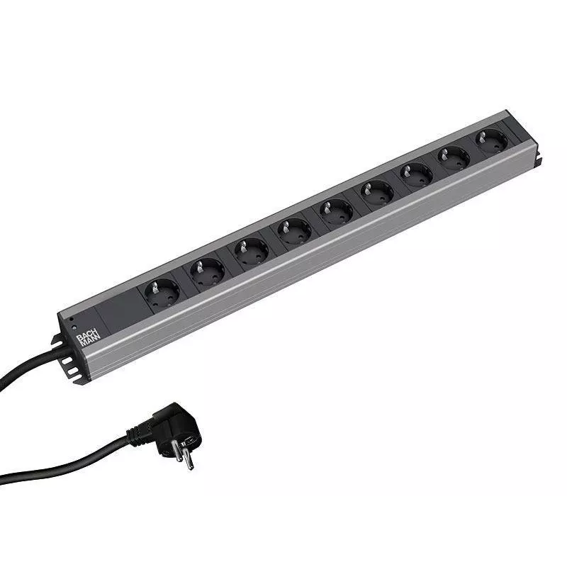 Alargador eléctrico Bachmann 300.001 2 m 9 tomas AC, interior, negro, gris