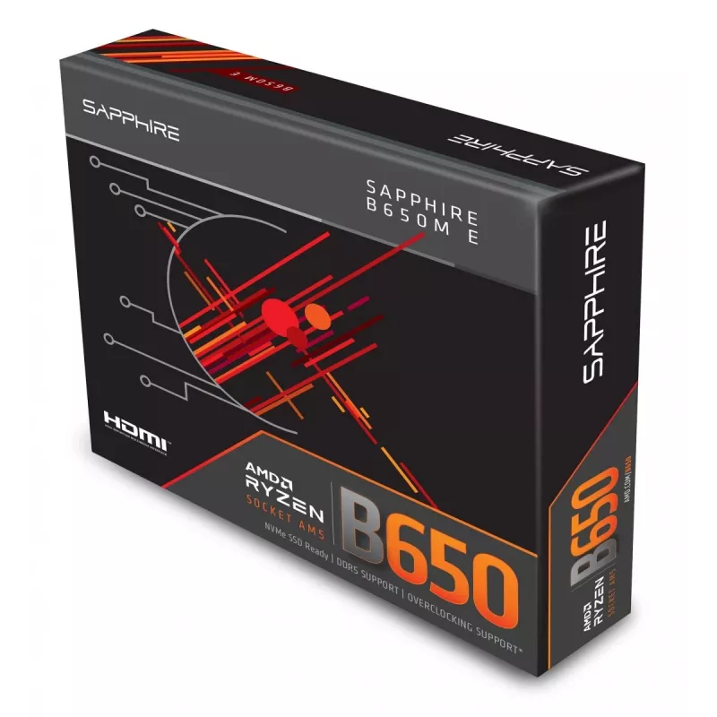 Placa base Sapphire B650M-E (AMD B650) micro ATX, socket AM5, DDR5, 2x DIMM, 96GB, 2x M.2 (PCIe5/4), 4x SATA III, 2,5Gb LAN
