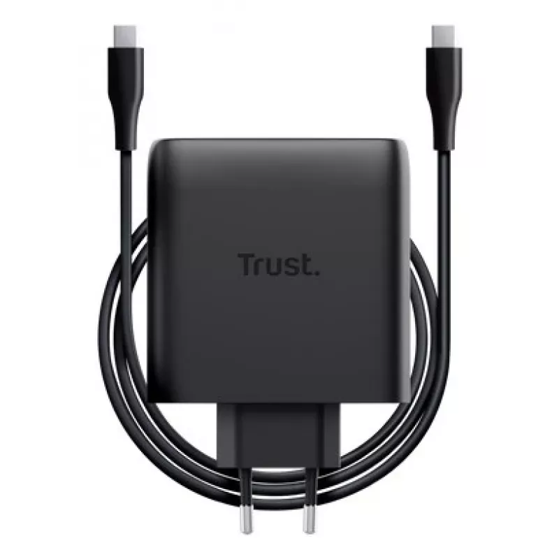 Cargador TRUST Maxo 100W 2 puertos USB-C GaN — 100 W, 2× USB-C, máx. 20 V, cable de 2 m, negro