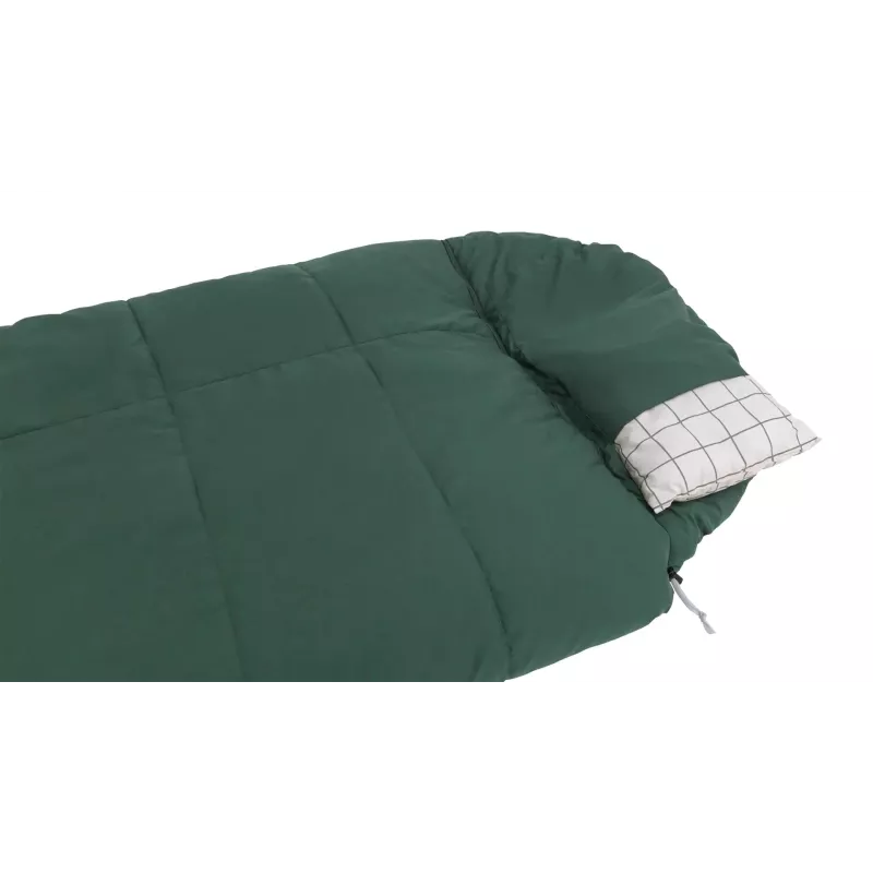 Saco de dormir Outwell Camper Prime semirrectangular 900×2350 mm, altura máxima del usuario 200 cm, algodón/poliéster, verde