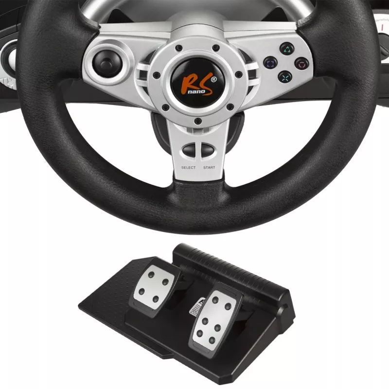 Volante nano rs RS700 con cable USB 270° de rotación, 10 botones, pedales, vibración, cable de 1,8 m