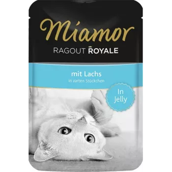 Comida húmeda para gatos Miamor Ragout Royale en gelatina salmón 100 g — adulto, 82 kcal/100 g, proteína 8 %, grasa 5 %, humedad 82 %