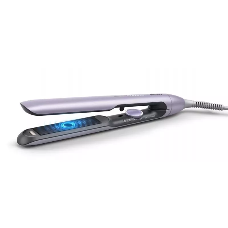 Plancha de pelo Philips BHS742/00 (serie 7000) — placas de cerámica, 12 niveles de calor, 120–240 V, cable de 2 m, lila