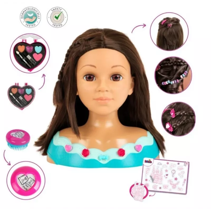 Cabeza de estilismo KLEIN Mia 5201 con cabello realista y accesorios para practicar peinados