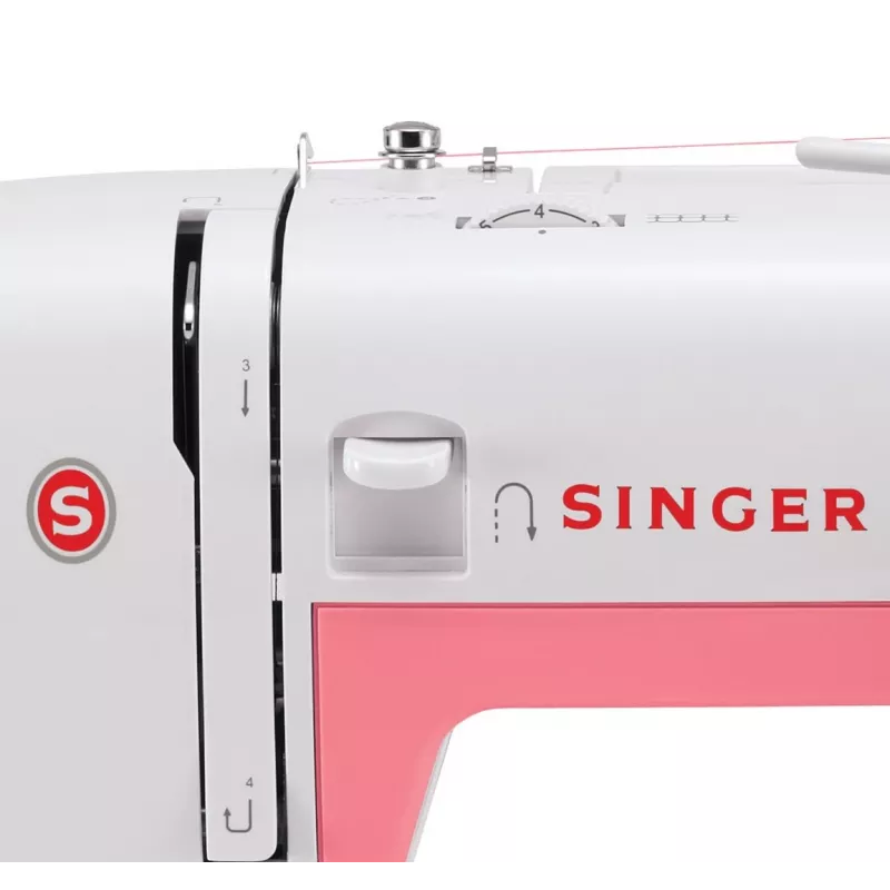 Singer Simple 3210 máquina de coser automática, electromecánica, 10 puntadas, ojal en 4 pasos, brazo libre, 85 W, blanca/rosa