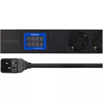 Unidad de distribución de corriente PowerWalker 10133010 PDU 1U negra, tomas Type-F, conector hembra C20, 16 A, 3500 W, cable de 2 m