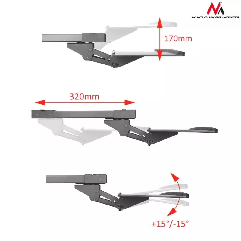 Maclean MC-757 bandeja para teclado bajo el escritorio, acero, máx. 2 kg, negra