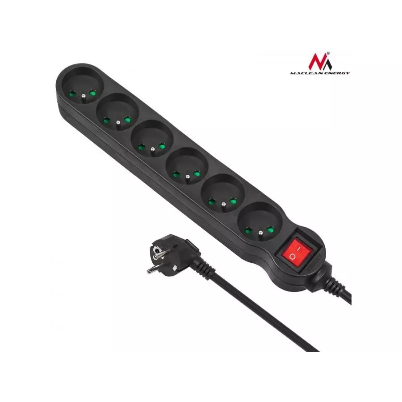 Alargador de corriente Maclean MCE188 5m 6 tomas interior negro