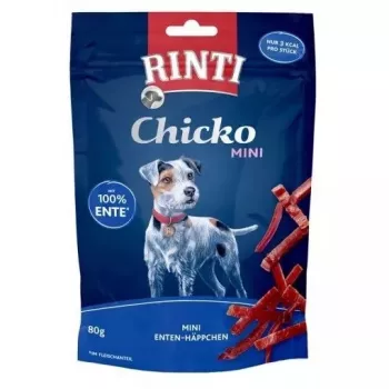 Snacks de entrenamiento para perros RINTI Chicko Mini pato 80 g — sin cereales, sabor pato, 55 % proteína, bolsa
