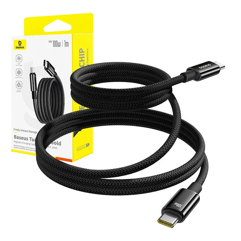 Cable de carga USB-C a USB-C Baseus Tungsten Gold 100W 1 m, negro, nailon