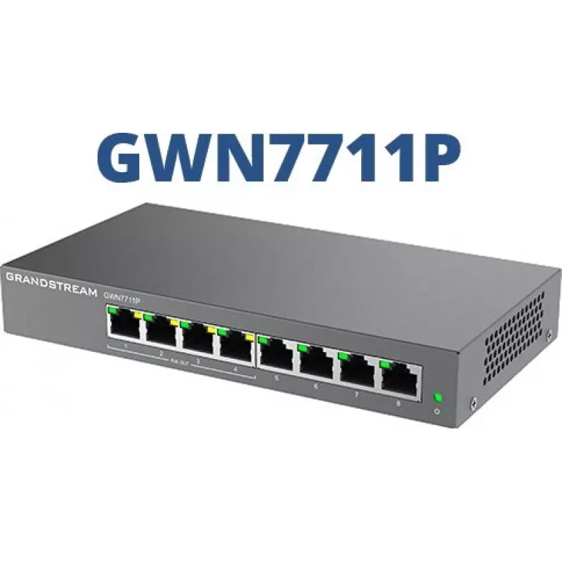 Switch de red PoE gestionado L2 Gigabit Grandstream GWN7711P — 8x RJ-45 10/100/1000, 48V DC, sobremesa/montaje en pared