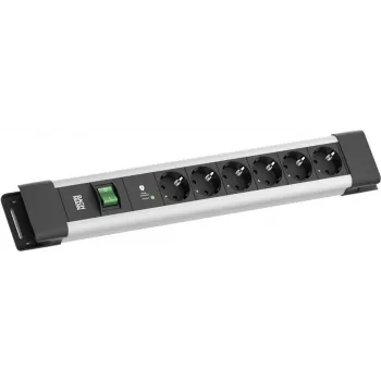 Regleta de enchufes Bachmann CONNECTUS con 6 tomas CEE 7/3, 1 protección contra sobretensiones SPD-Plus, 1 interruptor, cable de 2,0 m