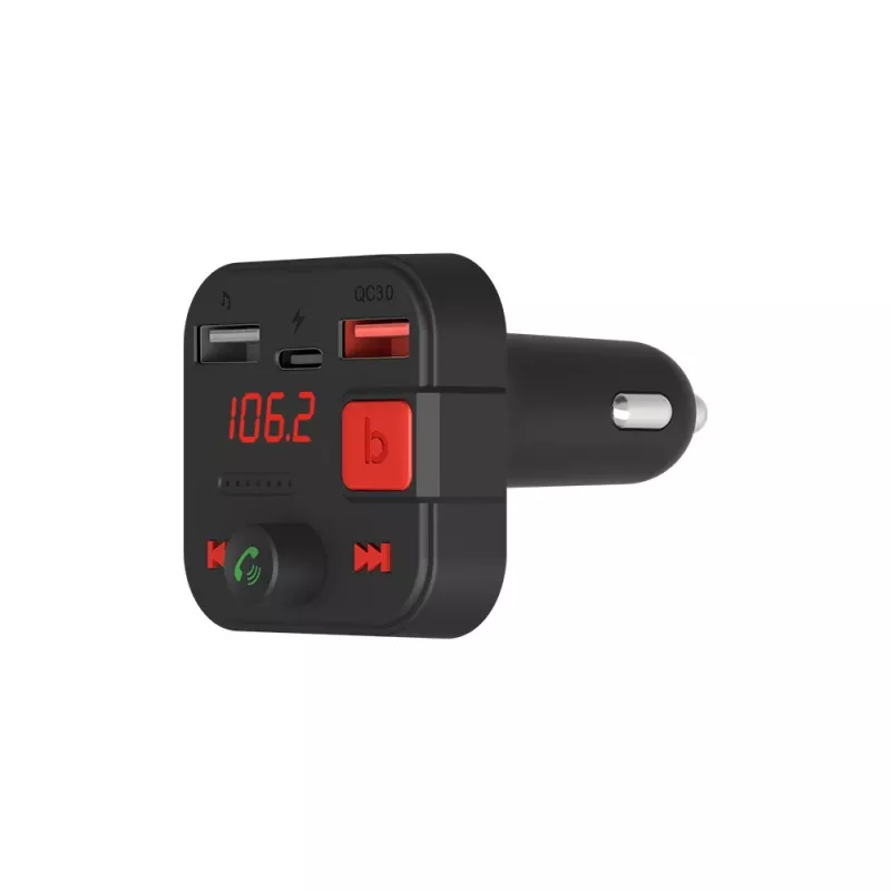 Transmisor FM SAVIO, Bluetooth 5.3, cargador QC 3.0, pantalla LED, Bass Boost, TR-15, negro