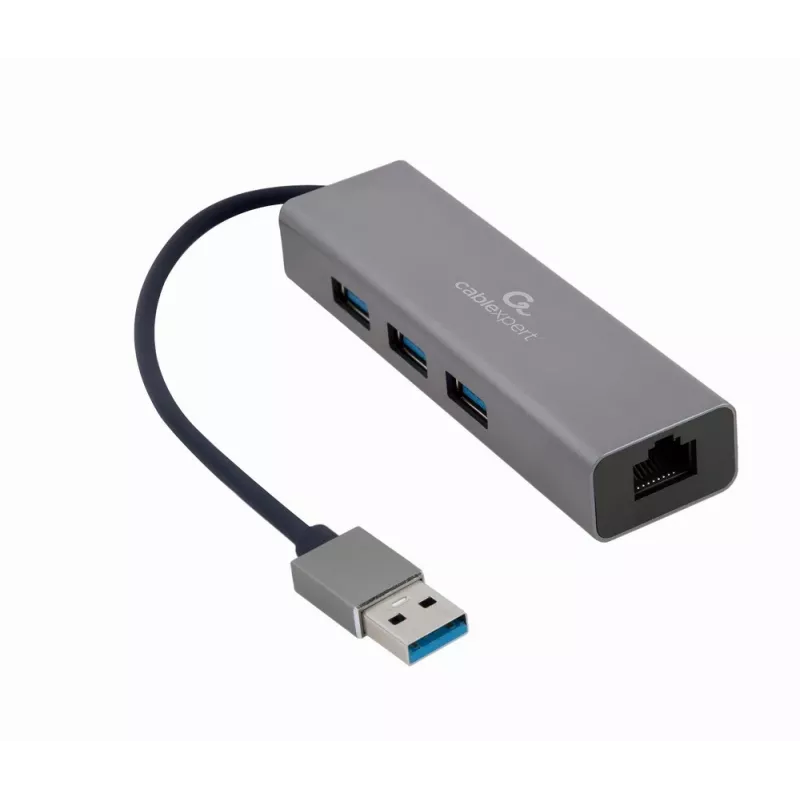 Gembird A-AMU3-LAN-01 adaptador USB-A a Gigabit LAN con hub USB 3.0 de 3 puertos, negro