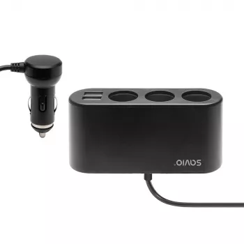 Cargador USB para coche SAVIO SA-024 — cargador universal para dispositivos móviles, entrada 12–24 V, salida 5 V, negro, mechero de cigarrillos