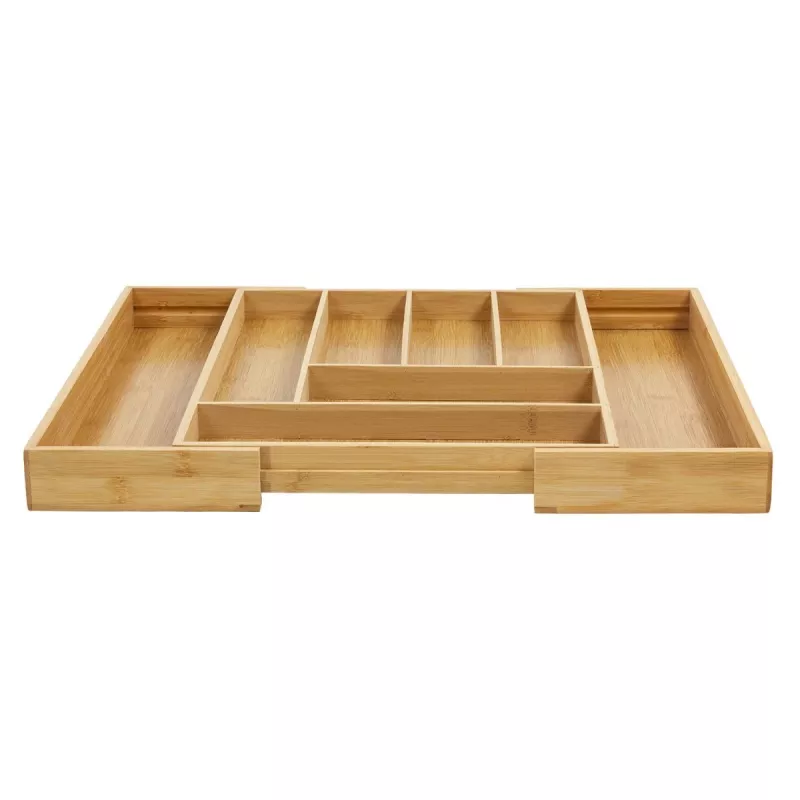 Organizador de cajón de cubiertos GreenBlue GB379, bandeja de bambú con compartimentos, acabado natural