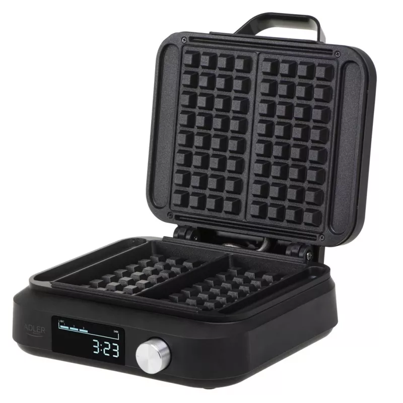 Gofrera Adler AD 3087 — gofrera eléctrica belga, 2200 W, 2 placas rectangulares 9×17 cm, negra