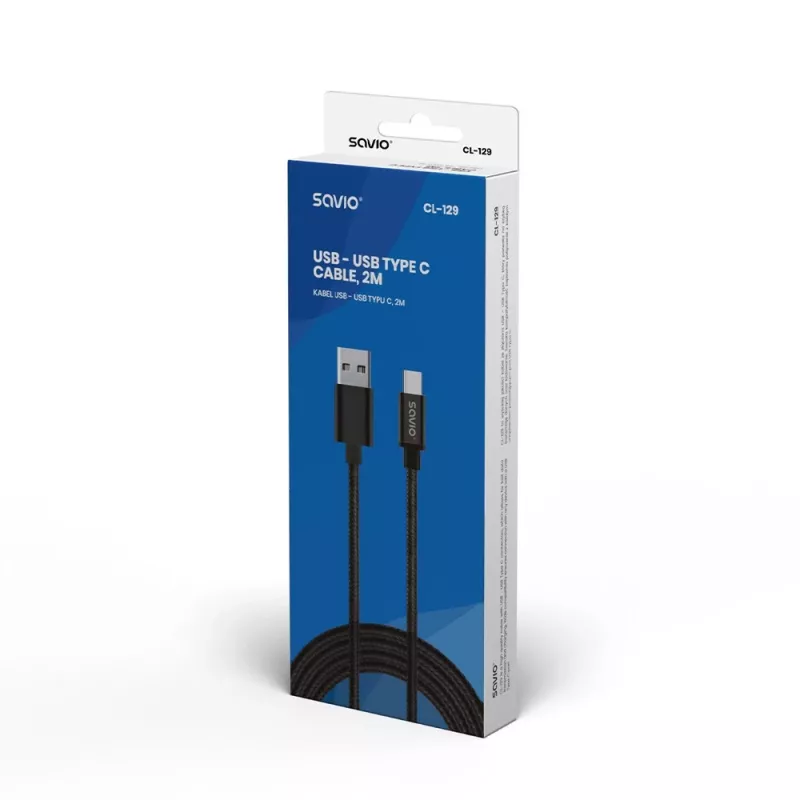 Cable USB Savio CL-129 2 m USB 2.0 USB A USB C negro