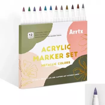 Rotuladores acrílicos Arrtx LC303649 — set de 12 colores metálicos, tinta acrílica, puntas fina/ancha